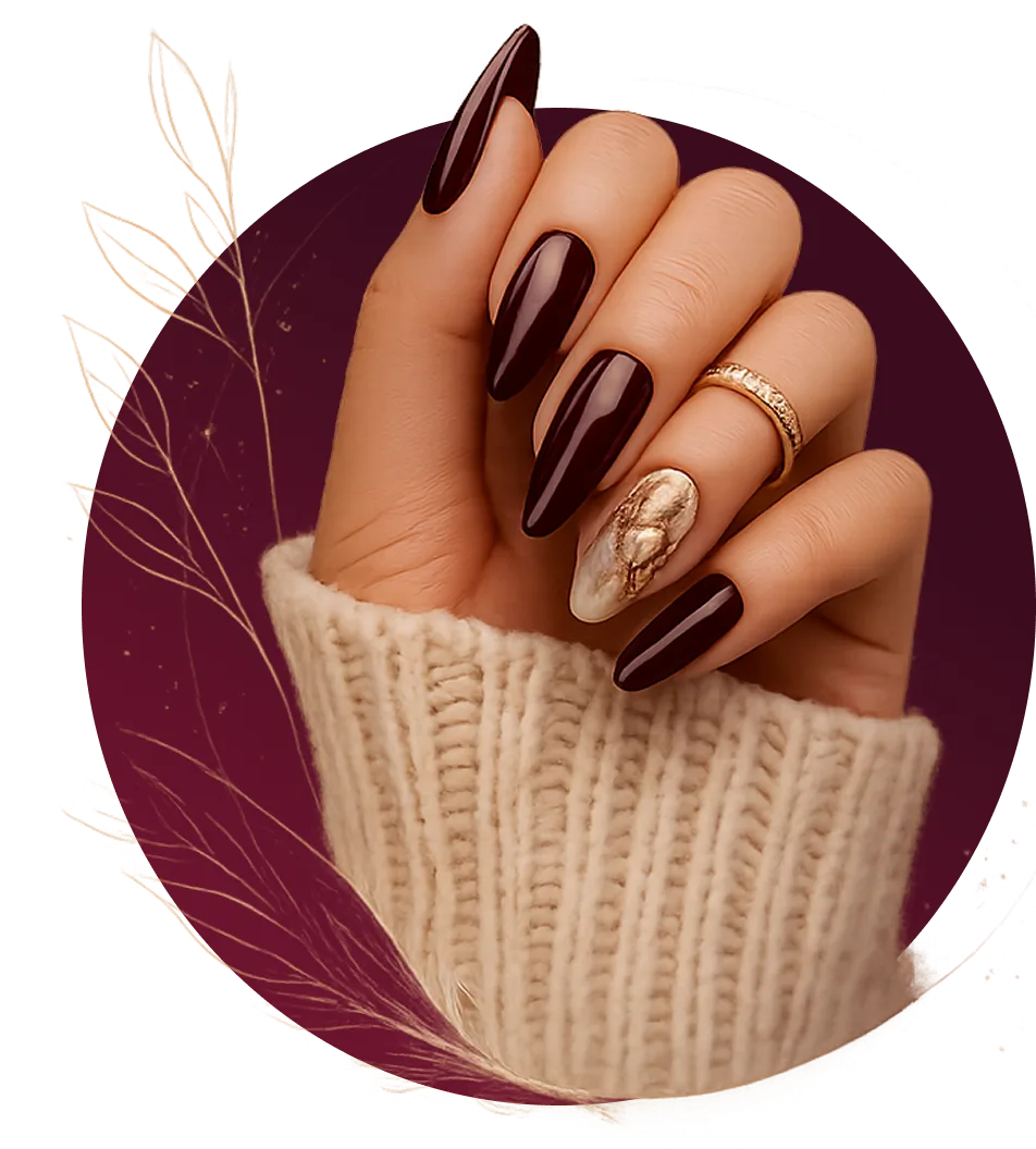 Manicure elegante con uñas color vino